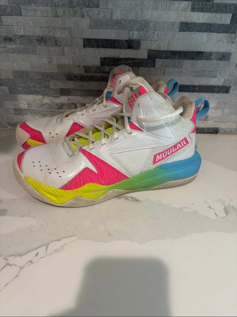 Kids' White MOOLAH Sneakers with Pink & Rainbow Accents